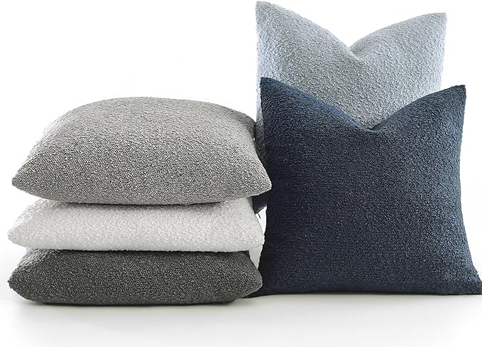 Boucle Decorative Throw Pillow Covers for Couch Set of 2, 20x20 inches, Light Blue