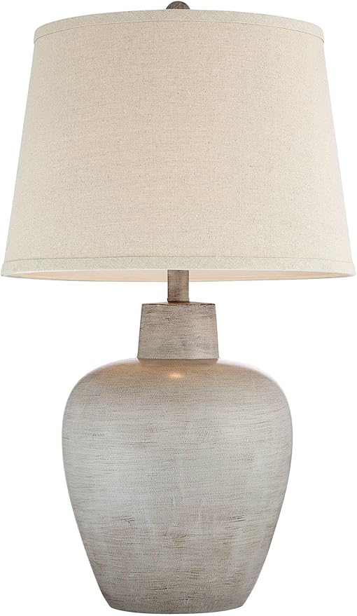 Regency Hill Glenn Rustic Country Cottage Style Table Lamps 27" Tall Set of 2 Southwest Urn Neutral Fabric Drum Shade Decor for Living Room Bedroom House Bedside Nightstand Home Office
