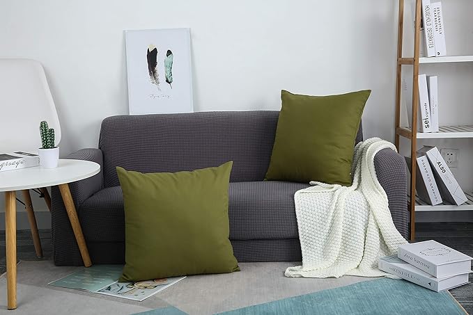 TangDepot Set of 2 Handmade Decorative Solid 100% Cotton Canvas Throw Pillow Covers/Cushion Covers, 45 Colors Available - (20"x20" 2 Pieces, Olive Green)