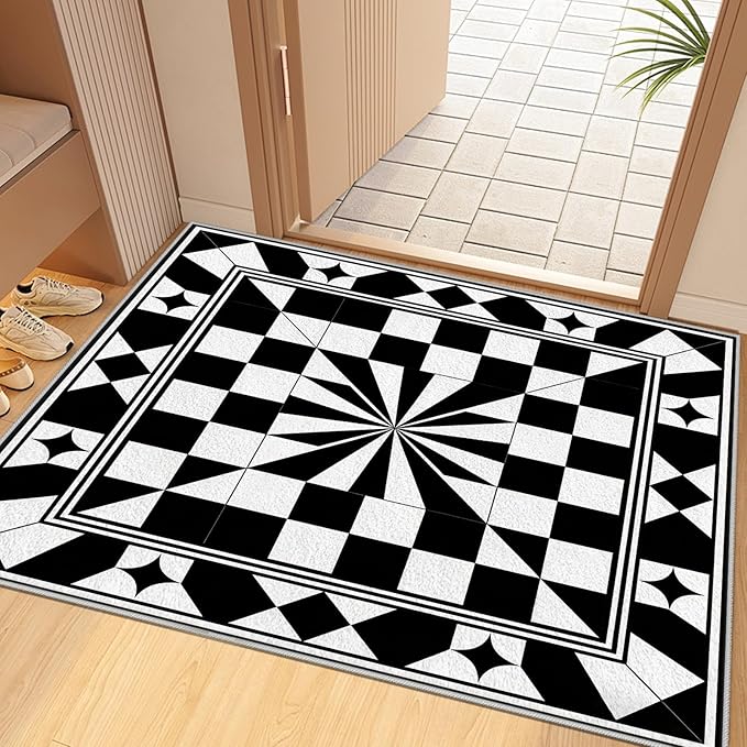 Black and White Checkered Rug, Checkered Rug, Modern Geometric Pattern Carpet, Retro Machine Washable Non Slip Area Rugs, Contemporary Rugs for Living Room/Bedroom 4x5