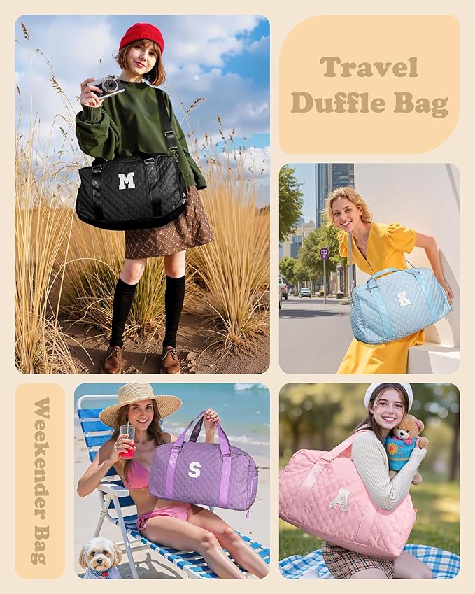 Elilier Monogram Duffle Bag Women Girls Gift: Initial Overnight bags, Dance Cheer bag Sports for Girl, Kid Gymnastics Bags, Birthday Gifts for Women Girls Kids Teens Mom Teacher