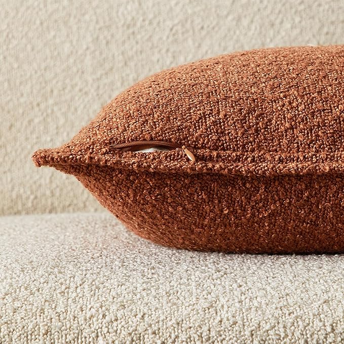JUSPURBET Rust Decorative Pillow Covers Set of 2 Throw Pillow Covers for Couch Sofa Bed Cozy Boucle Textured Cushion Covers Cases with Hidden Zipper for Living Room Home Decor 16x16