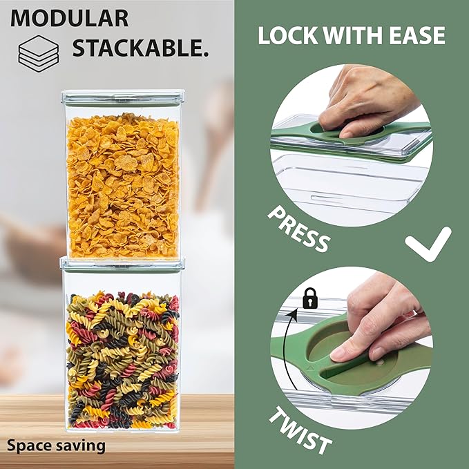 Prestoor 4-Pack Small Pantry Containers, 0.8 QT/0.76 L Clear SAN Food Storage Canisters with Twist-Lock Lids, Stackable for Sugar, Tea Bags, Seasoning, Nuts, Snacks(Sand)