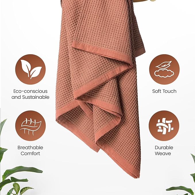 Multipurpose Blanket - 1 Piece Herringbone 100% Extra Long Staple Cotton (Waffle-Coffee, Throw)
