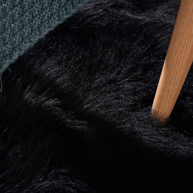 Black Fuzzy Living Room Washable Area Rugs for Bedroom Shag Circle Faux Sheepskin Furry Fur Round Rug 5ft Nursery Rug