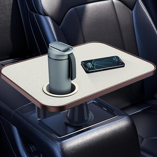 Car Tray& Car Desk for Laptop,Dual 360° Rotating,Anti Slip Leather Surface, Steering Wheel Tray,Car Accessories- Compatible with Tesila Model Y/3/S,Forrd F150/Explorer/Maverick/Most Vehicles (White)