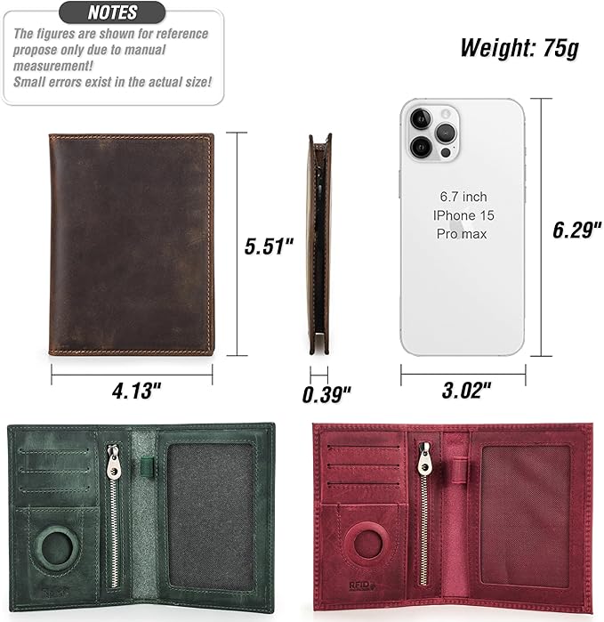 Top Grain Leather Single Travel Passport Wallet Embossing Badge for Unisex, Folio Design for Passport & Multi Cards, RFID Blocking for Passport/Cards/Checks/Bills/AirTag, Coffee Default, CA