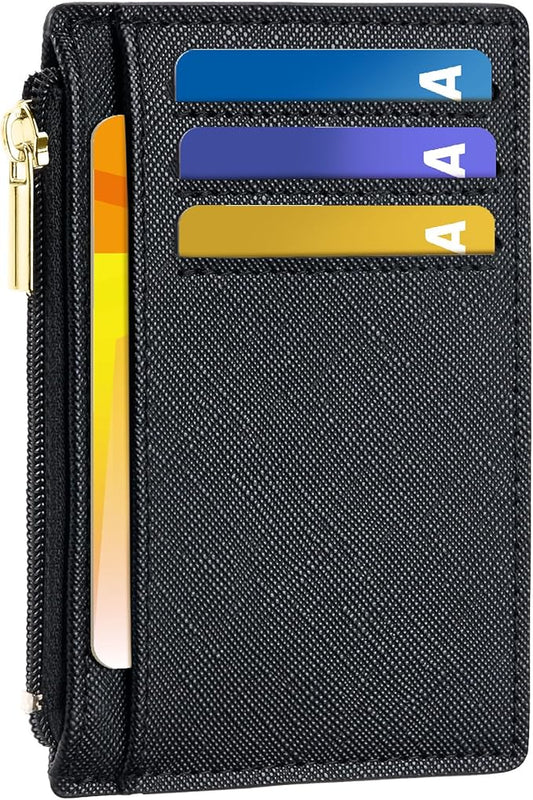 Tipmile Credit Card Holder for Women Slim Minimalist Front Pocket RFID Blocking Wallet Small Compact Card Case with ID Window, Crosshatch Black
