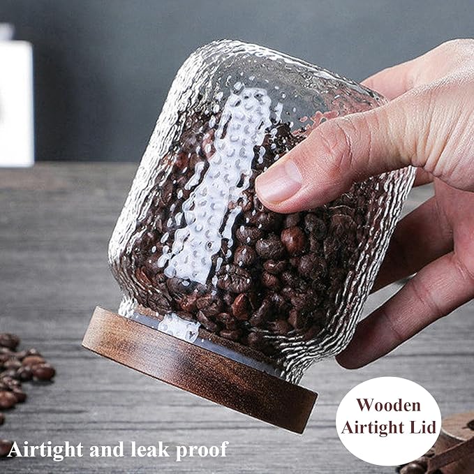 Viovian 24 OZ Glass Coffee Jar with Wooden Lid 700ml Clear Vintage Glass Storage Canister Anti-slip Decorative Jars with Lids for Food Candy Coffee Beans Cookie Sugar