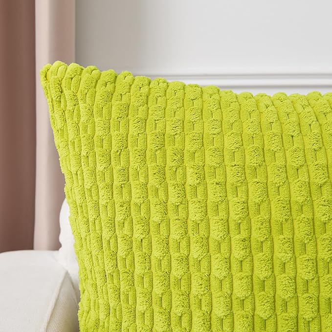 Kevin Textile Decorative Pillow Covers Set of 2 Striped Plush Corduroy Pillows Pillowcases Boho Home Decor Cushion Covers for Couch Sofa Bed Living Room 20x20 Inch, Christmas Green