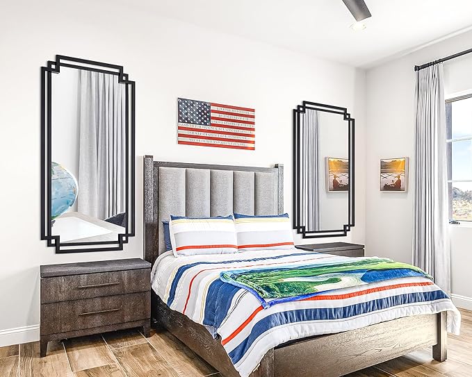 28" x 55" Living Room Mirror for Wall Decor, Large Decorative Mirror with Metal Frame, Modern Black Wall Decor for Bathroom, Entrance, Bedroom, Horizontal or Vertical