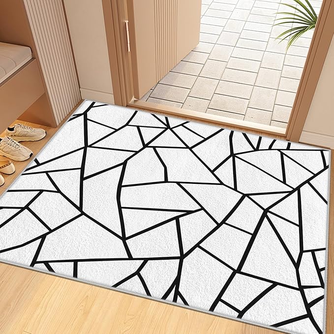 Black and White Rug, Area Rugs 5x7, Modern Abstract White and Black Rug, Geometric Rugs for Living Room Bedroom, Irregular Polygon Carpet Washable Non Slip Home Decor