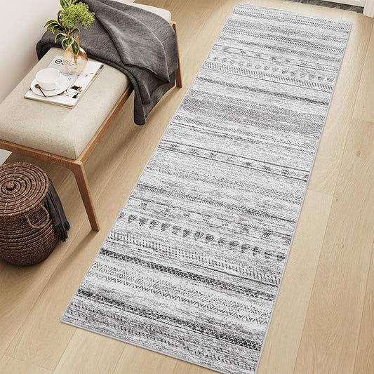 2x8 Runner Rug Machine Washable Non Slip Area Rug Distressed Neutral Moroccan Boho Rug Ultra Soft Floor Runners for Hallways for Entryway Laundry Room Kitchen, Black