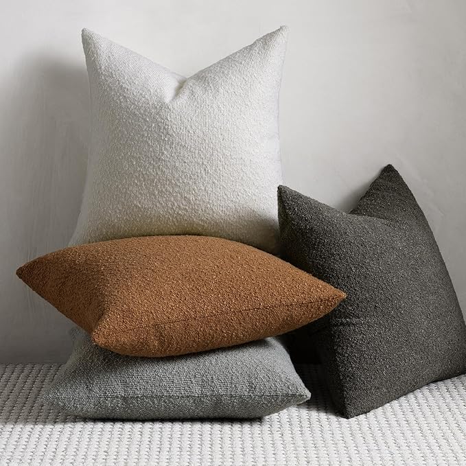 Throw Pillow Covers 20 x 20 Inch Set of 2, Decorative Cream White Soft Boucle Accent Textured Pillow Cover, Cozy Neutral Cushion Pillow Case for Couch Sofa, Bedroom, Living Room Decor