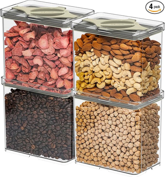 Prestoor 4-Pack Airtight Pantry Containers, 1.9 QT / 1.8 L Clear Food Storage Jars with Leakproof Twist-Lock Lids, Detachable Lid for Easy Cleaning, Cereal, Pasta, Rice, Oats, Snack Storage Sand
