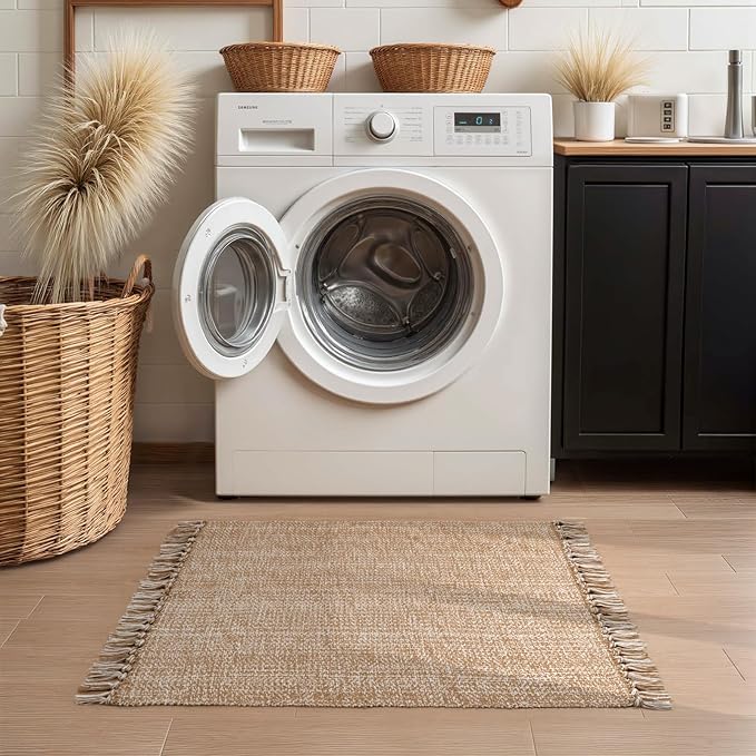Collive Entryway Door Mat, 27" x 43" Machine Washable Kitchen Rugs, Indoor/Outdoor Low-Profile Doormat Soft Hand-Woven Cotton Bathroom Rug Throw Rugs for Front Back Door Bedroom