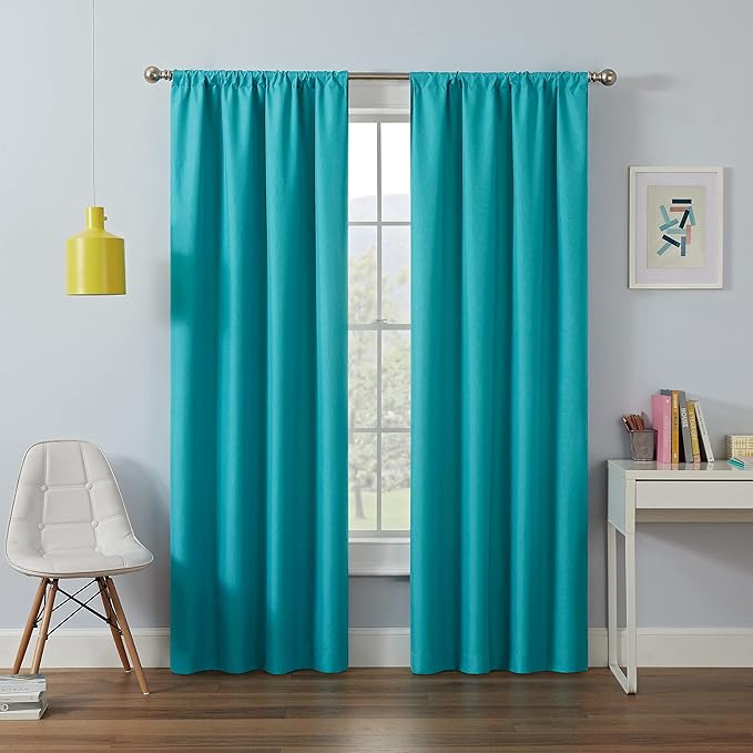 ECLIPSE Kendall Modern Blackout Thermal Rod Pocket Window Curtain for Bedroom or Living Room (1 Panel), 42" x 95", Turquoise