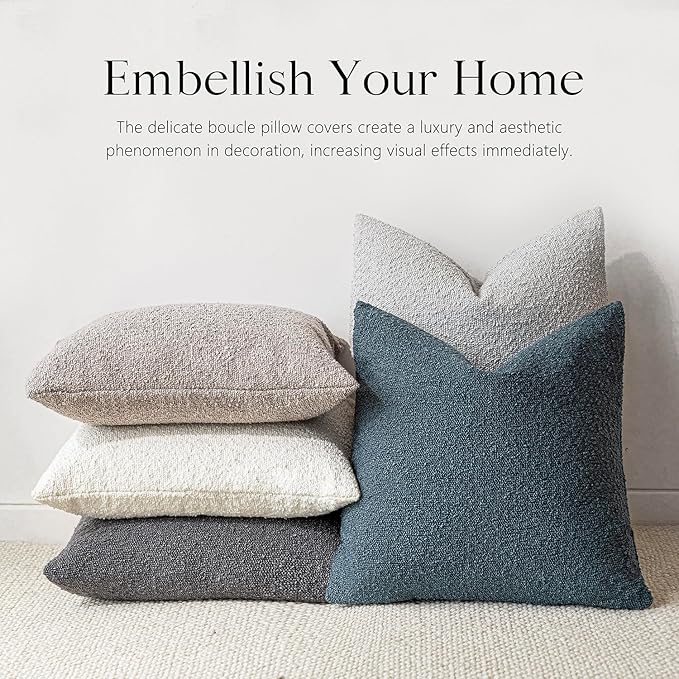 Foindtower Decorative Textured Boucle Throw Pillow Covers Accent Solid Pillow Cases Neutral Soft Cozy Couch Cushion Case for Chair Sofa Bedroom Living Room Home Decor 26 x 26 Inch,Blue