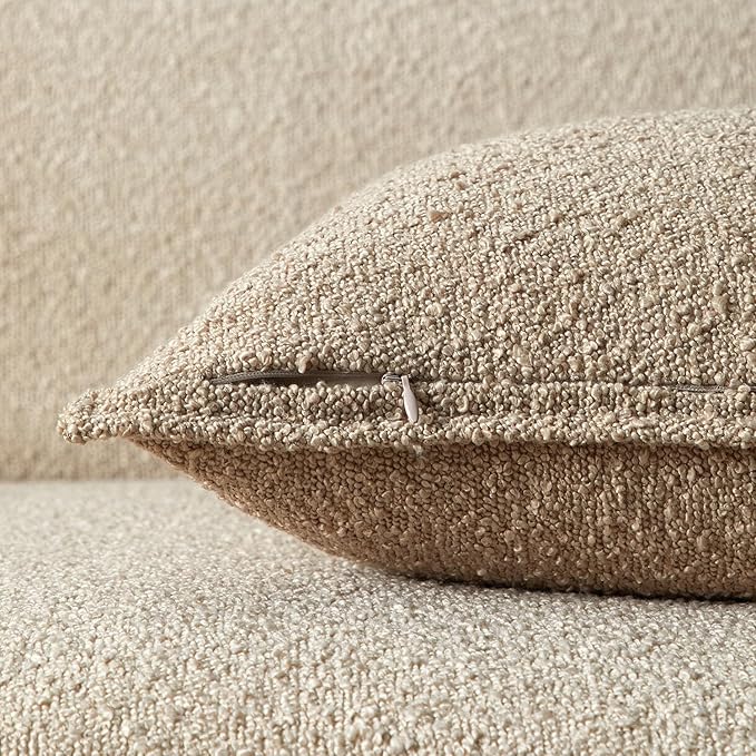 JUSPURBET Pillow Covers 20x20 Set of 2 Decorative Throw Pillow Covers Case for Couch Sofa Bed Soft Boucle Textured Cushion Covers with Hidden Zipper for Home Decor Living Room,Oatmeal