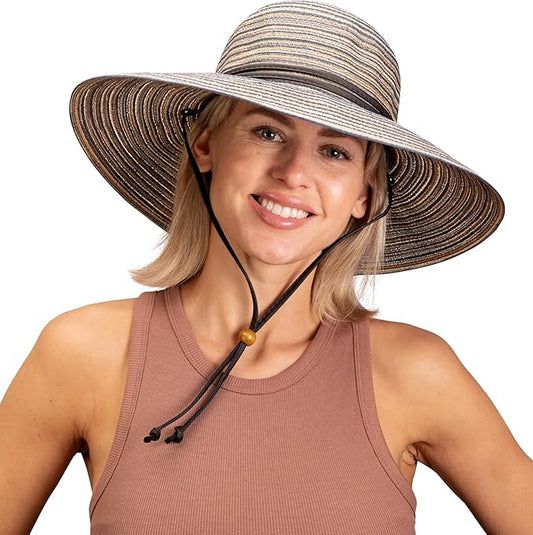 Sloggers Women's Wide Brim Braided Sun Hat with Wind Lanyard - UPF 50+ Maximum Sun Protection