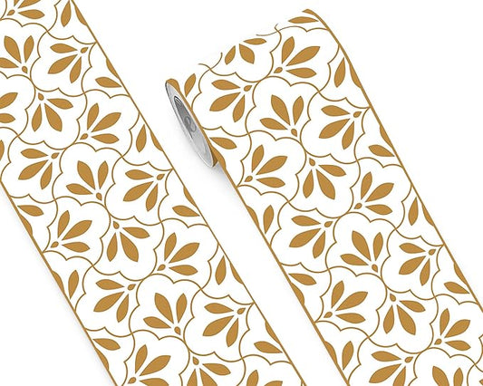 FLFK Wallpaper Border Gold and White Patterns Peel and Stick Wall Border Self Adhesive Wallpapers for Living Room Bedroom Kitchen Bathroom 8"x240"