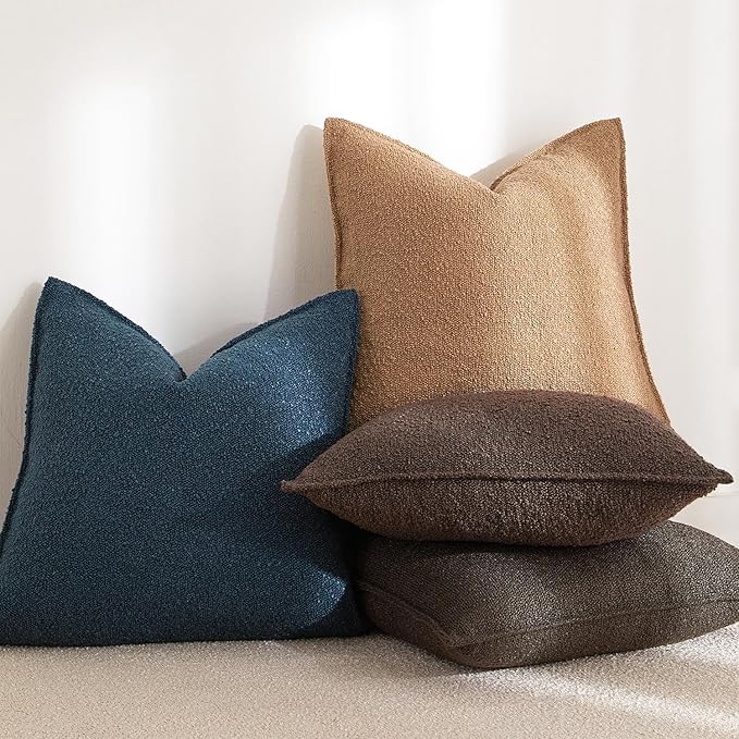 JUSPURBET 22x22 Pillow Covers Set of 2 Decorative Throw Pillow Covers Case for Couch Sofa Bed Soft Boucle Textured Cushion Covers with Hidden Zipper for Home Decor Living Room,Dark Coffee