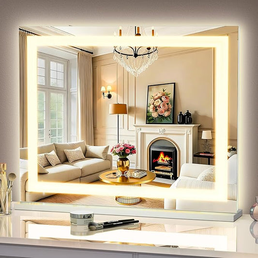 FENCHILIN Vanity Mirror with Lights, 22" x 19" Backlit + Front Lit Hollywood Makeup Vanity Mirror LED Strip with 3 Colors Modes Smart Touch for Dressing Room & Bedroom White