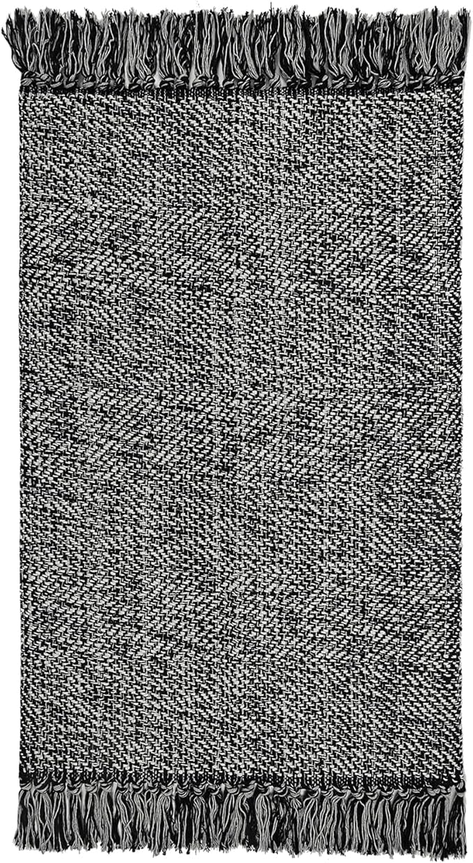 Collive Washable Area Rug 3' x 5', Modern Woven Kitchen Rugs, Black/Cream Braided Cotton Rug Indoor Door Mat Throw Carpet for Entryway Living Room Nursery Mudroom Laundry Room
