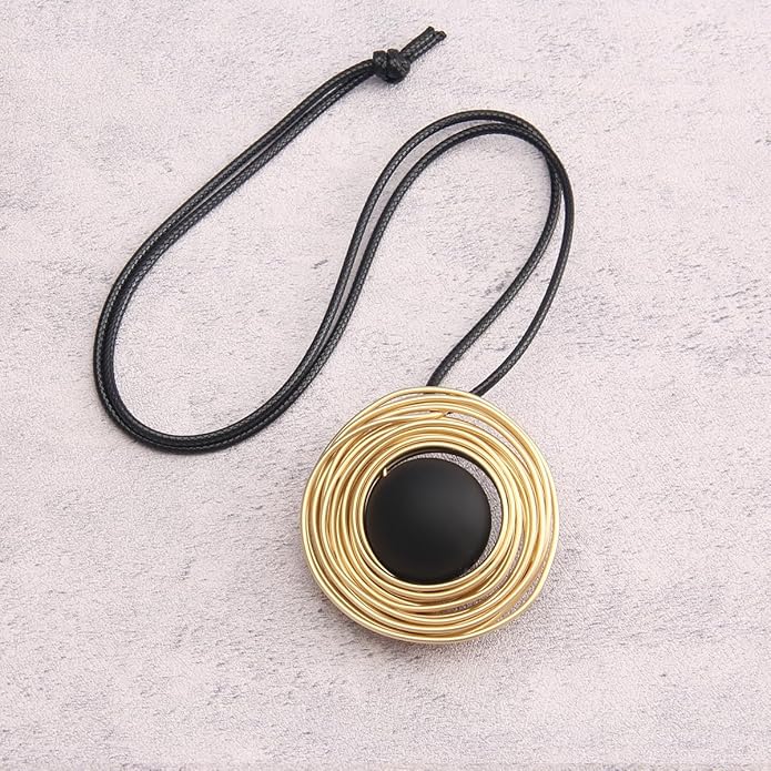 Leather Necklace for Women Boho Choker Necklace Long Cord Leather Pendant Bohemian Neckalce Vintage Alloy Pendant Leather Rope Necklace Wooden Necklaces for Women