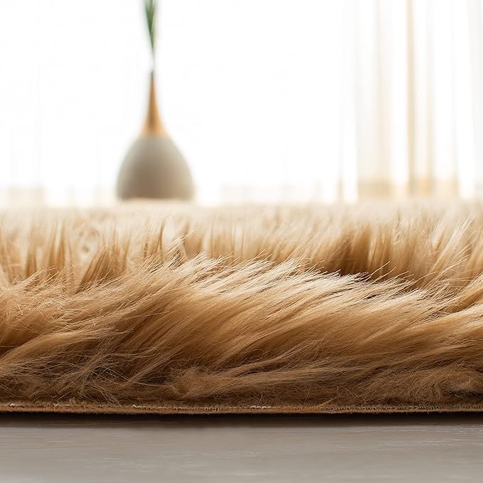 SAFAVIEH Faux Sheep Skin Collection 8' x 10' Camel FSS115E Silken Glam 2.35-inch Thick Area Rug