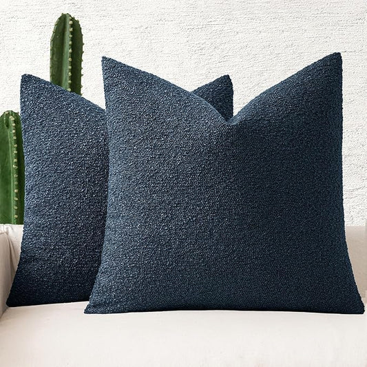 MIULEE 18x18 Inch Decorative Pillow Covers for Couch Bed Set of 2 Textured Boucle Neutral Winter Throw Pillows Navy Blue Accent Solid Cushion Pillowcases Sofa Livingroom Home Decor