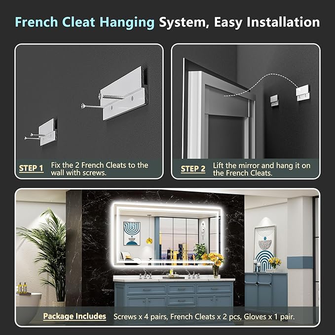 72x36 Inch LED Bathroom Mirror with Lights, Backlit & Front Lit, Anti-Fog Lighted Vanity Mirrors for Bathroom Wall, Dimmable, 3 Color Temperatures, Memory, Shatter-Proof, HD Tempered Glass