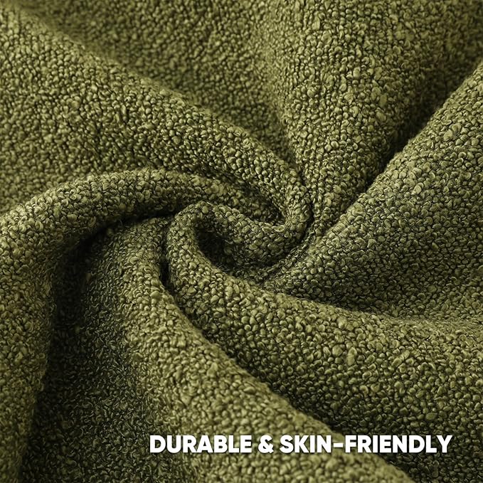 HAUSSY Set of 2 22x22 Decorative Throw Pillow Covers, Soft Cozy Textured Boucle Couch Cases, Home Decor for Couch Bed Living Room, Moss Green