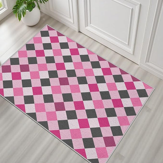 Diamond Checkered Rug 2x3, Soft Ultra Soft Faux Wool Abstract Geometric Rugs, Indoor Floor Mats Carpet, Non Slip&Non-Shedding Low Pile Washable Rugs, Modern Red Rug for Bedroom