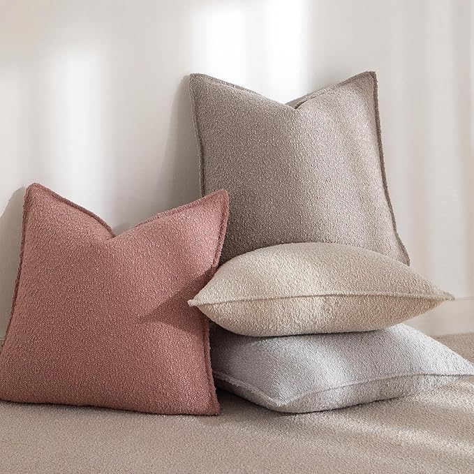 JUSPURBET 26x26 Throw Pillow Covers Set of 2 Decorative Pillow Covers for Couch Sofa Bed Cozy Boucle Textured Cushion Covers Cases with Invisible Zipper for Living Room Home Decor,Jam