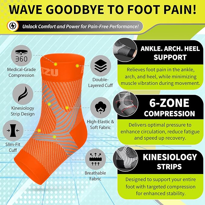Compression Socks for Plantar Fasciitis, Achilles Tendonitis, Arthritis Relief, Ankle Brace Compression Sleeve with Foot Arch Support, Ankle Wrap for Women, Men, Swelling & Heel Pain Orange L-XL