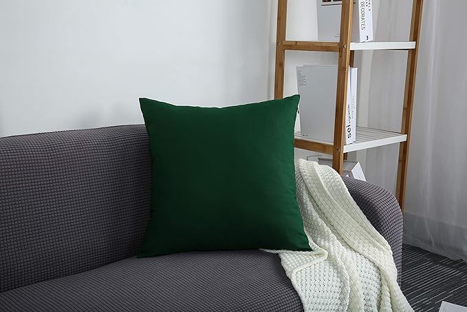 TangDepot Handmade Decorative Solid 100% Cotton Canvas Throw Pillow Covers/Pillow Shams, (20"x20", Deep Green)