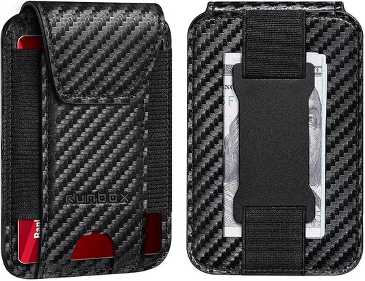 RUNBOX Slim Wallet for Men Front Pocket wallet with Cash Strap Minimalist Leather RFID Blocking wallet
