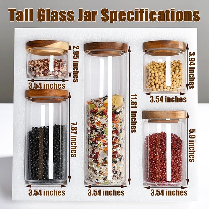 Viovian 16 oz Glass Coffee Jar with Wooden Lids Clear Glass Storage Canister Jars for Food Kitchen Tea Sugar Cookie Candy Nuts Counter Pantry 500ML