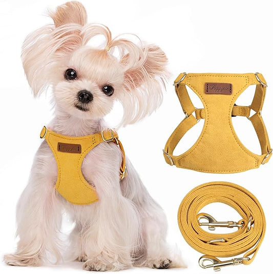 Puppytie No Pull xs Dog Harness with Multifunction Dog Leash,Soft Adjustable No Choke Escape Proof Pet Harness Vest,Yellow,XS