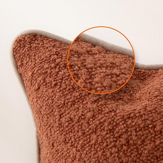 Amazon Basics Boucle Throw Pillow Covers for Couch, Living Room, Home Decor with Hidden Zipper, Brown, 24×24in, Pack of 2