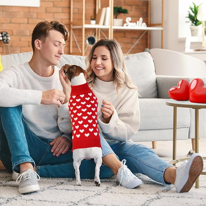 GOYOSWA Valentines Dog Sweater, Dog Valentines Clothes Outfit Knitted Sweaters for Small Medium Large Dogs Pets (Red Heart, Medium)