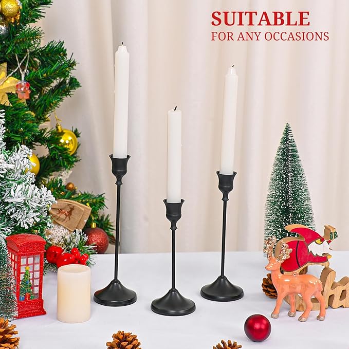 Candlestick Holders 15 PCS, Metal Taper Candle Holder, Matte Black Candle Holders for Pillar Candles, Vintage Dining Table Centerpiece Decorations for Wedding Party Christmas Halloween Decor