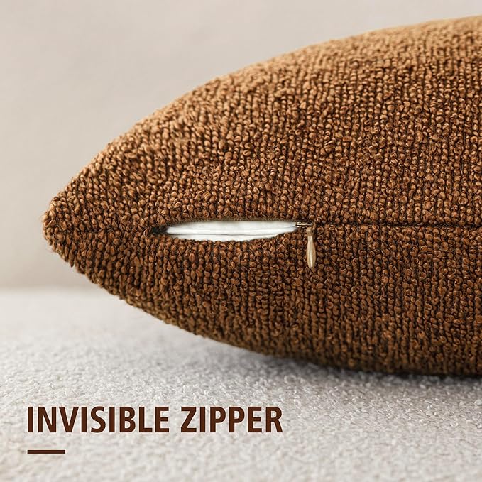 Foindtower Decorative Textured Boucle Throw Pillow Covers Accent Solid Pillow Cases Neutral Soft Cozy Couch Cushion Case for Chair Sofa Bedroom Living Room Home Decor 26x26 Inch,1PC,Hazel Brown