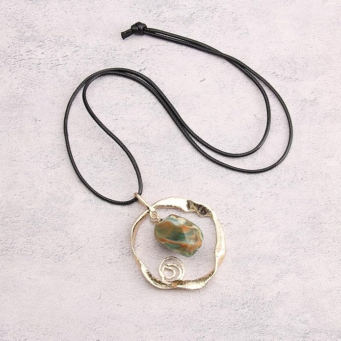 Leather Necklace for Women Boho Choker Necklace Long Cord Leather Pendant Bohemian Neckalce Vintage Alloy Pendant Leather Rope Necklace Wooden Necklaces for Women