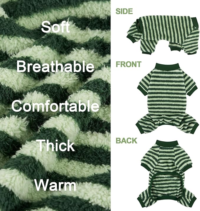 XPUDAC Stripe Dog Sweater Fleece Dog Pajamas Winter Pet Clothes for Small Medium Dogs Girl Boy Doggy Apparel for Cold Weather, Stripe Green, 2XL