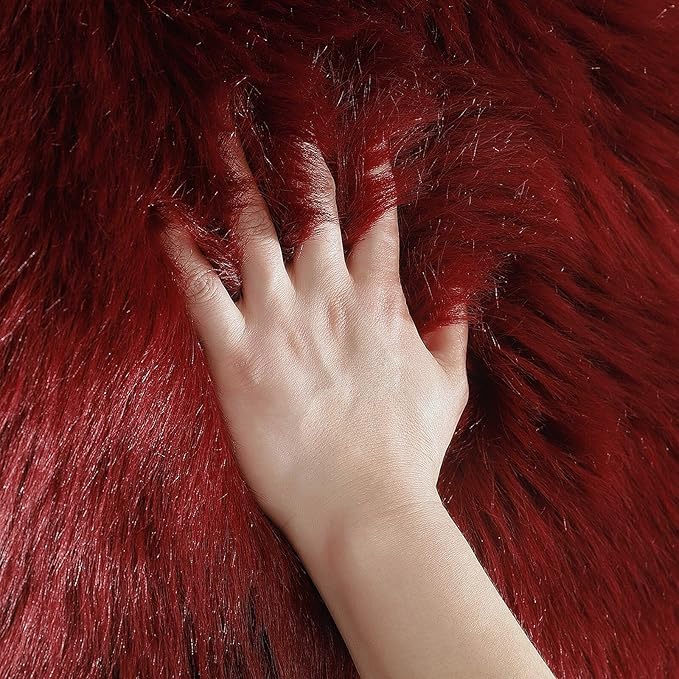 Faux Fur Rug Sheepskin Shag Fluffy Fuzzy Red 3x4 ft Rugs for Bedroom Bedside Bed Floor Living Room Plush Rectangle High-Density Cushion Carpet Super Sofa Cover