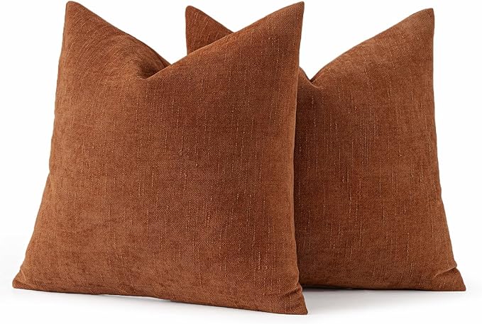 MIULEE Pack of 2 Decorative Throw Pillow Covers Soft Chenille Throw Pillows Solid Textured Cushion Covers for Couch Sofa Bedroom Living Room 18x18 Inch, Dark Rust
