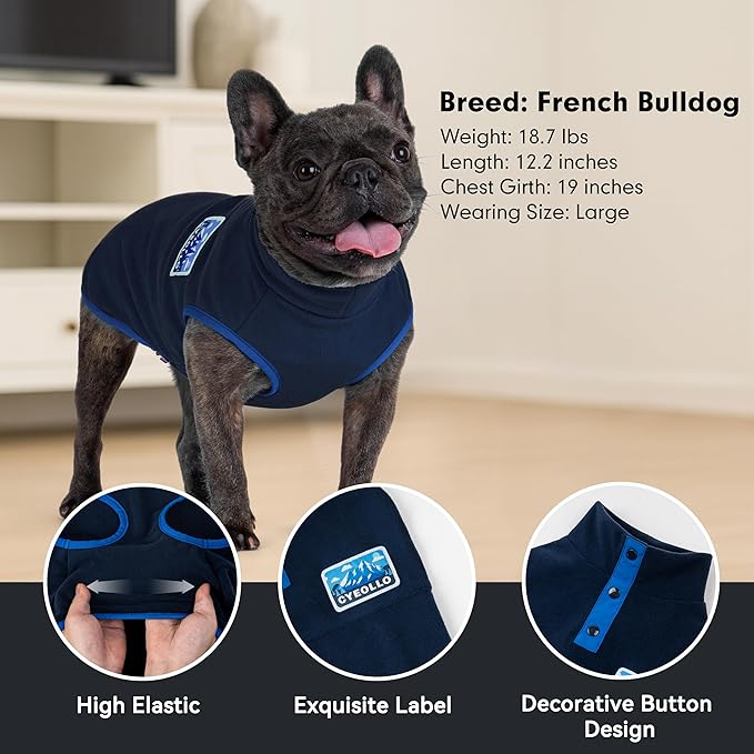 cyeollo Dog Sweaters for Small Dogs, Turtleneck Fleece Dog Sweater Stretchy Pullover Dogs Jacket Doggie Vest Lightweight Soft Warm Winter Pet Clothes, Navy Blue M