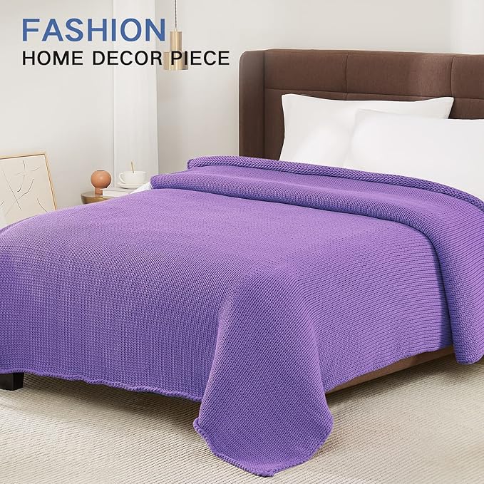 Guohaoi Knitted Weighted Blanket for Adults (Purple 48"x72" 12lbs) No Beads Cooling Throw Blanket for Hot Sleepers, Home Decor Breathable Chunky Knit Heavy Blanket Use on Full Size Bed